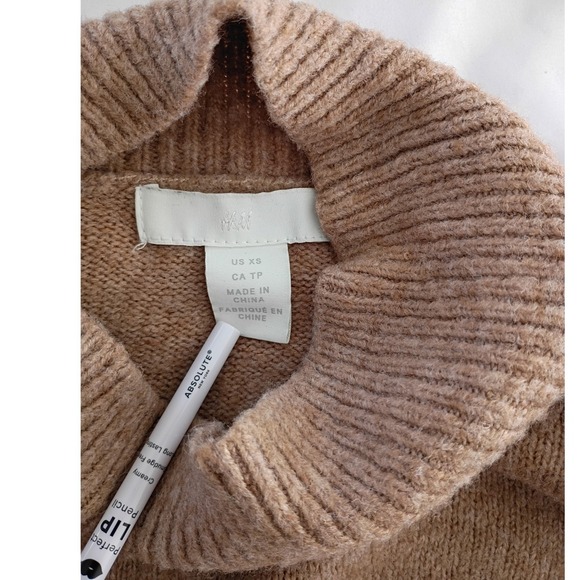 H&M Mock Neck Sweater Tan Cozy Knit‎ Ribbed Long Sleeve XS - Picture 6 of 8